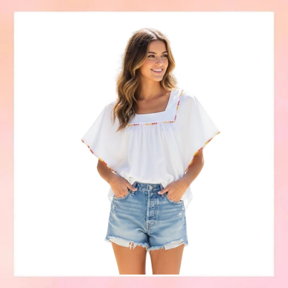 Madewell White Boho Square Neck Short Sleeve Top Size XXS